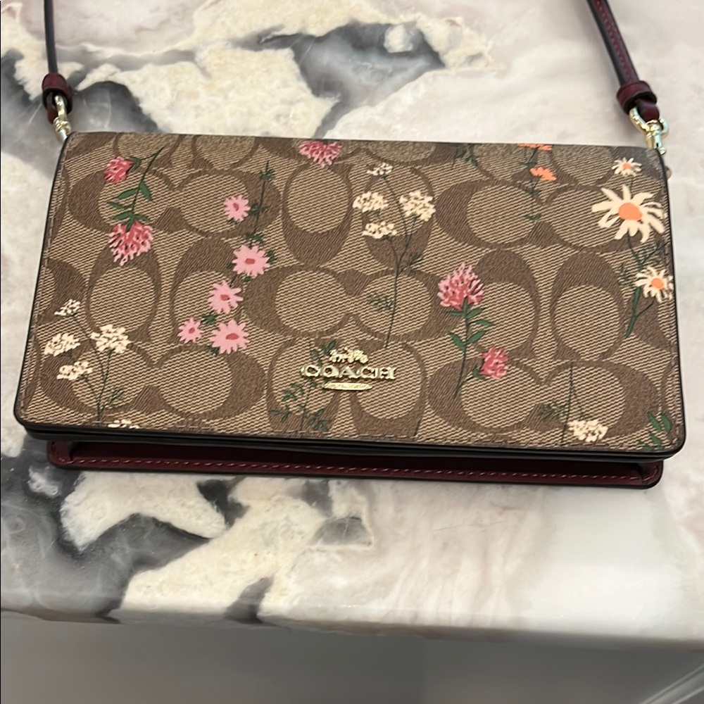 Coach Floral Print Brown/Burgundy Crossbody Bag